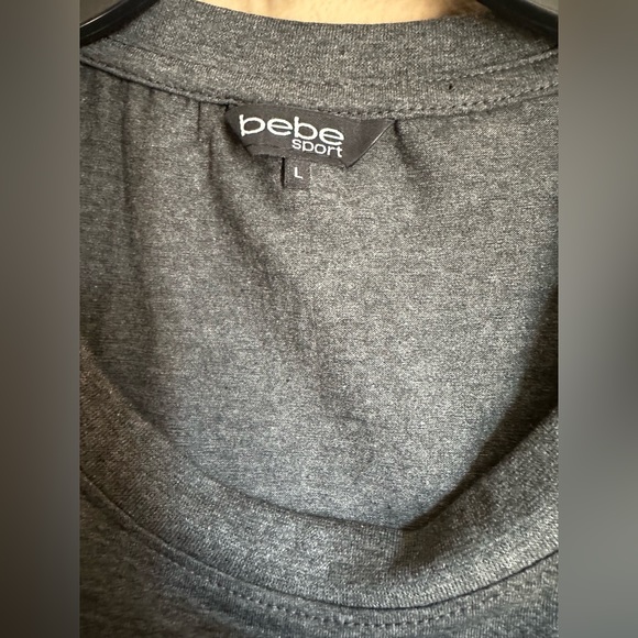 Charcoal grey Bebe cropped boxy short sleeve top with sequence bling lettering - Picture 4 of 8